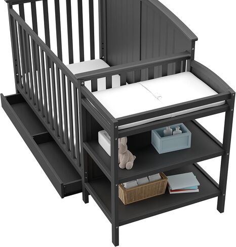 Storkcraft Steveston 5-in-1 Convertible Crib with Drawer (Gray) - Converts from Baby Crib to Toddler Bed, Daybed and Full-Size, Fits Standard Full-Size Crib Mattress, Adjustable Mattress Support Base in Kuwait