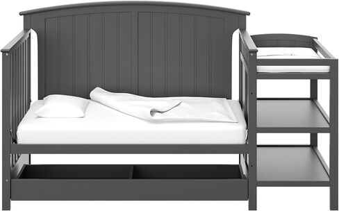 Storkcraft Steveston 5-in-1 Convertible Crib with Drawer (Gray) - Converts from Baby Crib to Toddler Bed, Daybed and Full-Size, Fits Standard Full-Size Crib Mattress, Adjustable Mattress Support Base in Kuwait