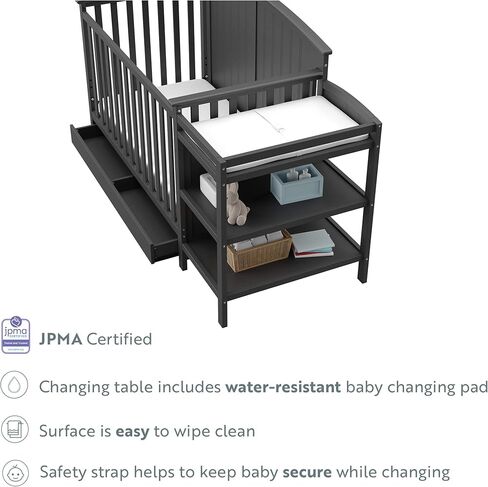 Storkcraft Steveston 5-in-1 Convertible Crib with Drawer (Gray) - Converts from Baby Crib to Toddler Bed, Daybed and Full-Size, Fits Standard Full-Size Crib Mattress, Adjustable Mattress Support Base in Kuwait