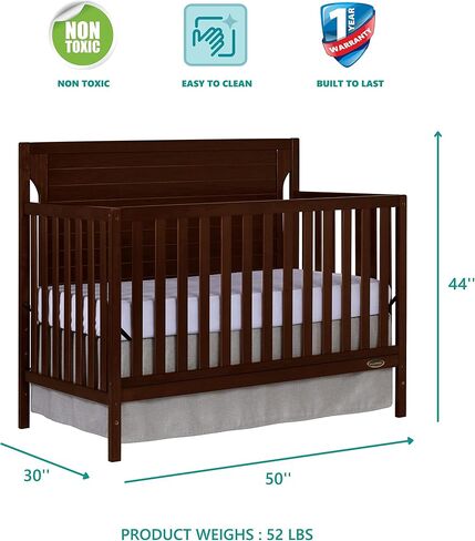 Dream On Me Cape Cod 5-In-1 Convertible Crib In Pebble Grey, Greenguard Gold And JPMA Certified, Built Of Sustainable New Zealand Pinewood, 3 Mattress Height Positions in Saudi Arabia