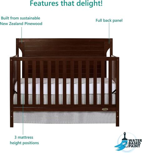 Dream On Me Cape Cod 5-In-1 Convertible Crib In Pebble Grey, Greenguard Gold And JPMA Certified, Built Of Sustainable New Zealand Pinewood, 3 Mattress Height Positions in Saudi Arabia