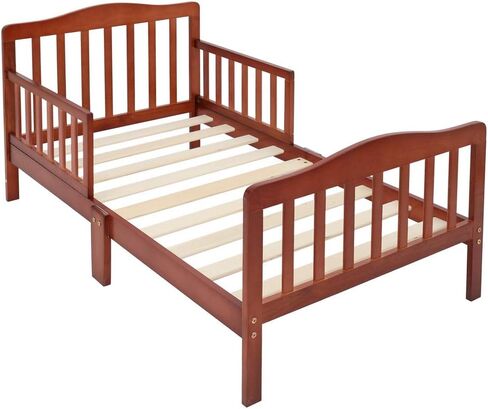 Kcelarec Wooden Bed,Kids Bedroom Furniture Bed with Safety Guardrails (Brown) in Kuwait