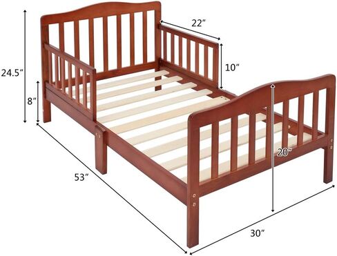 Kcelarec Wooden Bed,Kids Bedroom Furniture Bed with Safety Guardrails (Brown) in Kuwait