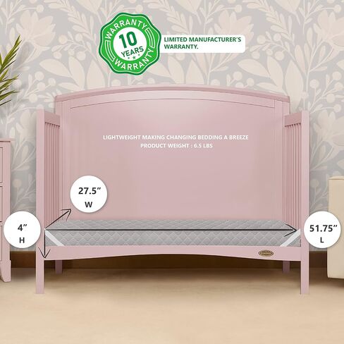 Dream On Me Asheville 4" Firm Fiber Crib And Toddler Mattress | Waterproof | GreenGuard Gold Certified | Dual-Sided Mattress | Grey Embossed Cover | Lightweight Reversible Design in Kuwait