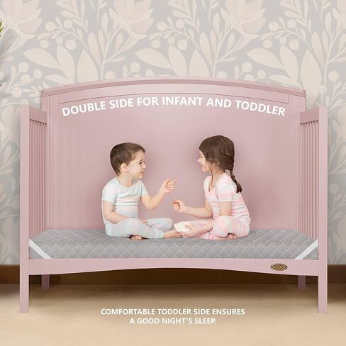 Dream On Me Asheville 4" Firm Fiber Crib And Toddler Mattress | Waterproof | GreenGuard Gold Certified | Dual-Sided Mattress | Grey Embossed Cover | Lightweight Reversible Design in Kuwait