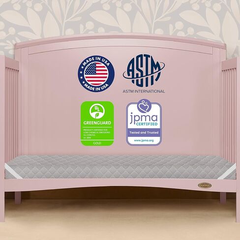 Dream On Me Asheville 4" Firm Fiber Crib And Toddler Mattress | Waterproof | GreenGuard Gold Certified | Dual-Sided Mattress | Grey Embossed Cover | Lightweight Reversible Design in Kuwait