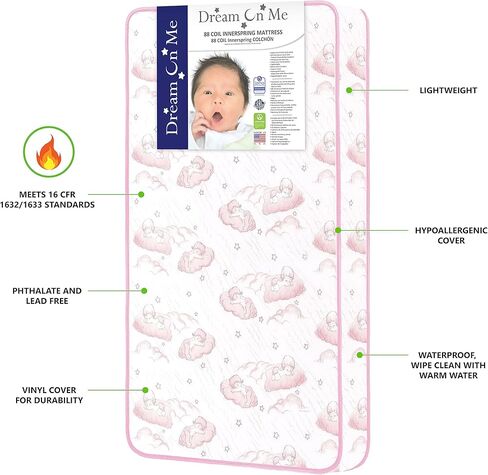Dream On Me Twilight 80 Coil Spring Crib and Toddler Bed Mattress, Wave Pink, 5" in Saudi Arabia
