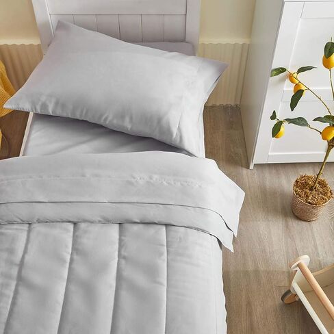 UOZZI BEDDING 4 Pieces Toddler Bedding Set Ultra Soft and Breathable Toddler Sheet Set - Includes Comforter, Flat Sheet, Fitted Sheet and Pillowcase - Royal Blue & Gray in Saudi Arabia