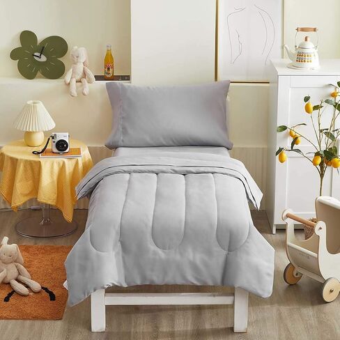UOZZI BEDDING 4 Pieces Toddler Bedding Set Ultra Soft and Breathable Toddler Sheet Set - Includes Comforter, Flat Sheet, Fitted Sheet and Pillowcase - Royal Blue & Gray in Saudi Arabia