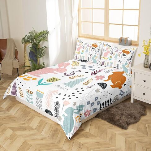 Feelyou Cute Sloth Dino Duvet Cover Twin, Nursery Cute Wild Animals Bedding Set for Boys Girls Jungle Animals Comforter Cover Cartoon Zoo Animal Bed Set Microfiber Bedclothes Zipper (No Comforter) in Kuwait