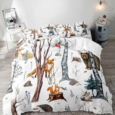 luvivihome 3pcs لطيف الثعلب غطاء لحاف مجموعة الفراش الكاملة، غطاء لحاف أسود، طفل الفتيات الفتيان طفل أطفال الفراش، الكرتون الأرنب البومة الدب الغابات الحيوان المعزي غطاء لحاف المفرش، 2 وسادة شمس in Kuwait