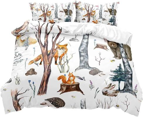 luvivihome 3pcs لطيف الثعلب غطاء لحاف مجموعة الفراش الكاملة، غطاء لحاف أسود، طفل الفتيات الفتيان طفل أطفال الفراش، الكرتون الأرنب البومة الدب الغابات الحيوان المعزي غطاء لحاف المفرش، 2 وسادة شمس in Kuwait