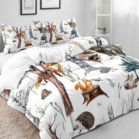 luvivihome 3pcs لطيف الثعلب غطاء لحاف مجموعة الفراش الكاملة، غطاء لحاف أسود، طفل الفتيات الفتيان طفل أطفال الفراش، الكرتون الأرنب البومة الدب الغابات الحيوان المعزي غطاء لحاف المفرش، 2 وسادة شمس in Kuwait