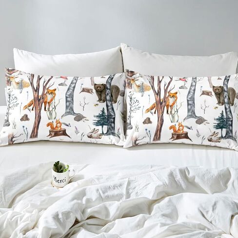 luvivihome 3pcs لطيف الثعلب غطاء لحاف مجموعة الفراش الكاملة، غطاء لحاف أسود، طفل الفتيات الفتيان طفل أطفال الفراش، الكرتون الأرنب البومة الدب الغابات الحيوان المعزي غطاء لحاف المفرش، 2 وسادة شمس in Kuwait