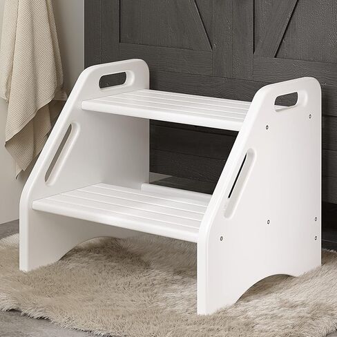 AMBIRD Wooden Step Stool, Two Step Stools Toddler 300 lbs Capacity with Safety Non-Slip Pads and Handles, Bamboo Step Stool for Bathroom, Kitchen Dual Height Step Stools for Kids (Natural) in Kuwait