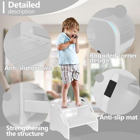 AMBIRD Wooden Step Stool, Two Step Stools Toddler 300 lbs Capacity with Safety Non-Slip Pads and Handles, Bamboo Step Stool for Bathroom, Kitchen Dual Height Step Stools for Kids (Natural) in Kuwait