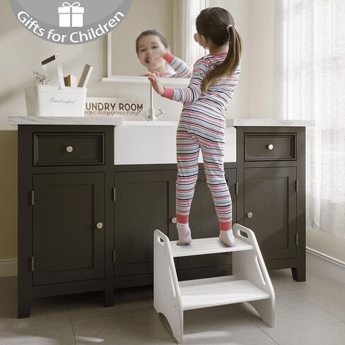 AMBIRD Wooden Step Stool, Two Step Stools Toddler 300 lbs Capacity with Safety Non-Slip Pads and Handles, Bamboo Step Stool for Bathroom, Kitchen Dual Height Step Stools for Kids (Natural) in Kuwait