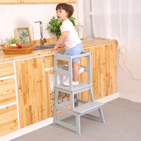 SDADI Kids Kitchen Step Stool Tower for Toddlers, Holds up to 150 lbs, w/ Safety Rail, Wide Platform Design, and 4 Anti-Slip Strips, Black in Saudi Arabia