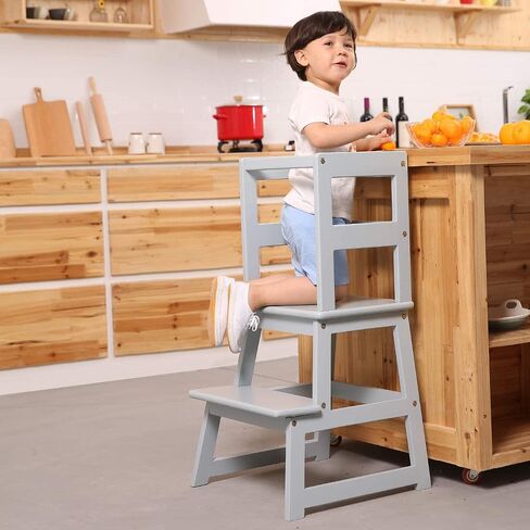SDADI Kids Kitchen Step Stool Tower for Toddlers, Holds up to 150 lbs, w/ Safety Rail, Wide Platform Design, and 4 Anti-Slip Strips, Black in Saudi Arabia
