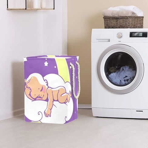 Baby Sleeping On Moon Laundry Basket, Waterproof Square Oxford Cloth Foldable Storage Basket in Saudi Arabia