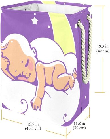 Baby Sleeping On Moon Laundry Basket, Waterproof Square Oxford Cloth Foldable Storage Basket in Saudi Arabia