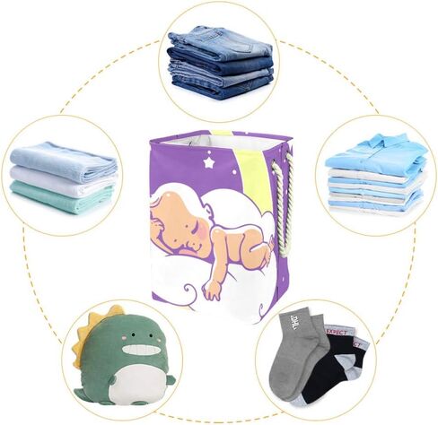 Baby Sleeping On Moon Laundry Basket, Waterproof Square Oxford Cloth Foldable Storage Basket in Saudi Arabia