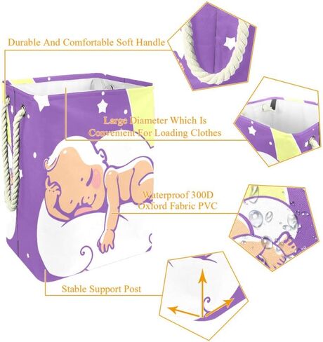 Baby Sleeping On Moon Laundry Basket, Waterproof Square Oxford Cloth Foldable Storage Basket in Saudi Arabia