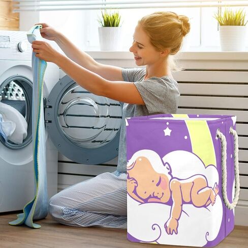 Baby Sleeping On Moon Laundry Basket, Waterproof Square Oxford Cloth Foldable Storage Basket in Saudi Arabia