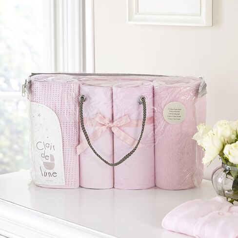 Clair de Lune Pram Sheets Bedding Bale Gift Set, Pink, 4 Piece in Kuwait