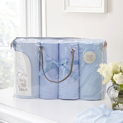 Clair de Lune Pram Sheets Bedding Bale Gift Set, Blue, 4 Piece in Kuwait