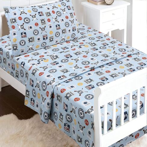 Danica 3-Piece 100% Cotton Toddler Sheet Set for Boys & Girls, Includes Top Sheet, Fitted Sheet, Standard Pillow Case (Lavender Purple Giraffe & Elephant) in Saudi Arabia
