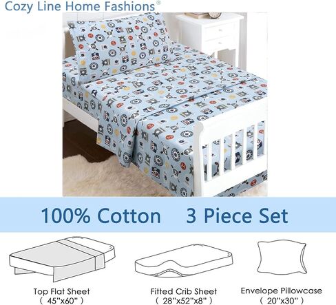 Danica 3-Piece 100% Cotton Toddler Sheet Set for Boys & Girls, Includes Top Sheet, Fitted Sheet, Standard Pillow Case (Lavender Purple Giraffe & Elephant) in Saudi Arabia