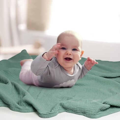 lulumoon Muslin Baby Blanket Neutral: 100% Cotton Crib Blanket for Toddler | 4-Layer Breathable Nursery Blanket for Daycare & Stroller - Soft Lightweight Baby Swaddle for Boys and Girls 47x47in(Ivory) in Saudi Arabia