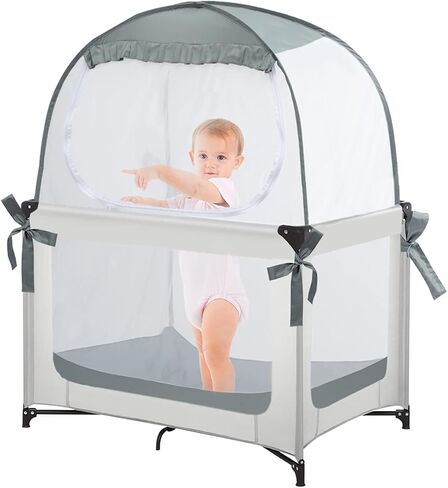 L RUNNZER Pop Up Pack N Play Tent, Baby Net to Keep Toddler in, Mini Crib Canopy for Pack and Play, See Through, Breathable & Portable in Kuwait