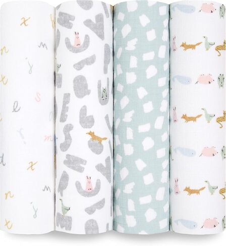 aden + anais Essentials Disney Muslin Swaddle Blankets for Baby Girls and Boys, Newborn Receiving Blanket for Swaddling, 100% Cotton Baby Swaddle Wrap, 4 Pack, Winnie + Friends in Saudi Arabia