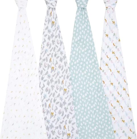 aden + anais Essentials Disney Muslin Swaddle Blankets for Baby Girls and Boys, Newborn Receiving Blanket for Swaddling, 100% Cotton Baby Swaddle Wrap, 4 Pack, Winnie + Friends in Saudi Arabia