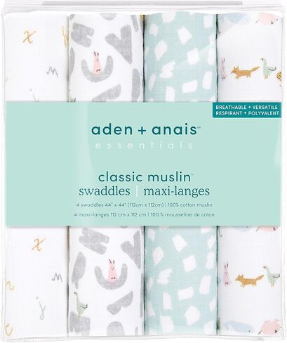 aden + anais Essentials Disney Muslin Swaddle Blankets for Baby Girls and Boys, Newborn Receiving Blanket for Swaddling, 100% Cotton Baby Swaddle Wrap, 4 Pack, Winnie + Friends in Saudi Arabia
