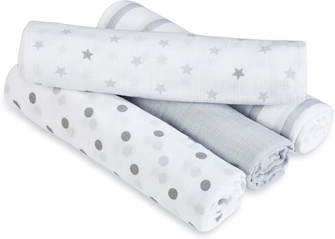 aden + anais Essentials Disney Muslin Swaddle Blankets for Baby Girls and Boys, Newborn Receiving Blanket for Swaddling, 100% Cotton Baby Swaddle Wrap, 4 Pack, Winnie + Friends in Saudi Arabia