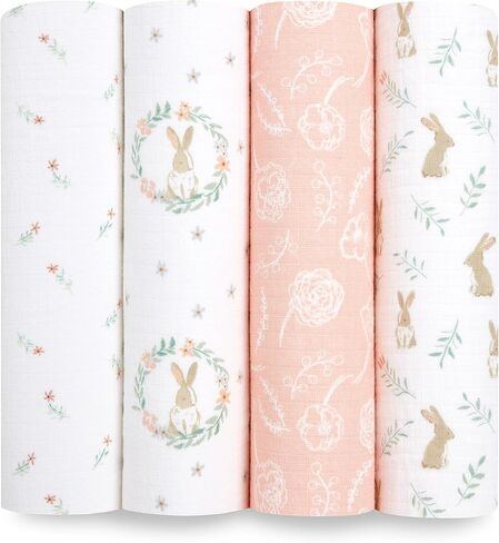 aden + anais Essentials Disney Muslin Swaddle Blankets for Baby Girls and Boys, Newborn Receiving Blanket for Swaddling, 100% Cotton Baby Swaddle Wrap, 4 Pack, Winnie + Friends in Saudi Arabia