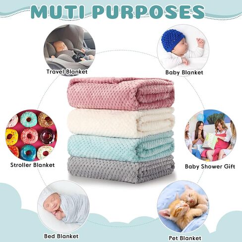 Reginary 4Pcs 30x40 Baby Blankets Fuzzy,Light Blue, Pink, Beige, Gray | Waffle Flannel Baby Throw Blankets, Warm Nursery & Crib Blankets, Girl & Boy Newborn Infant in Saudi Arabia