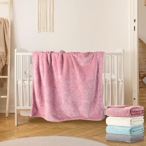 Reginary 4Pcs 30x40 Baby Blankets Fuzzy,Light Blue, Pink, Beige, Gray | Waffle Flannel Baby Throw Blankets, Warm Nursery & Crib Blankets, Girl & Boy Newborn Infant in Saudi Arabia