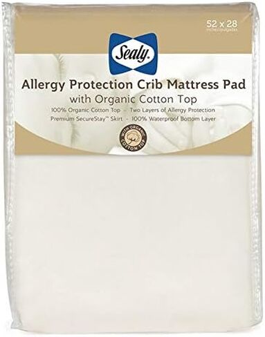 Sealy Organic Cotton Top Cooling Waterproof Fitted Toddler Bed and Baby Crib Mattress Pad Cover Protector, Noiseless, Machine Washable and Dryer Friendly, 52" x 28" - White in Saudi Arabia