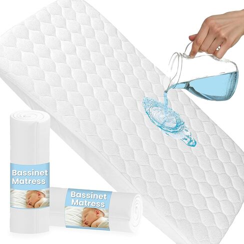 Baby Bassinet Mattress Pad - Rectangle Bassinet Mattress 16x32x1.5 with Waterproof Washable Zippered & Breathable Bassinet Mattress Topper Cover - Rectangle Baby Mattress Fit for Moses Basket & Cradle in Saudi Arabia