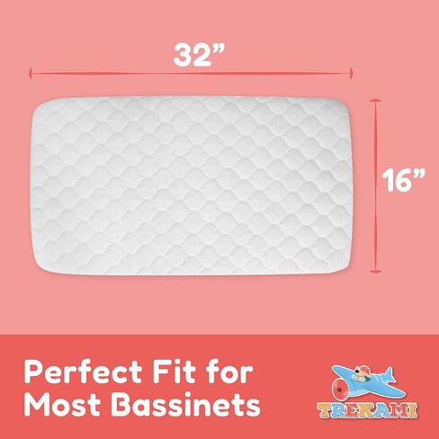 Baby Bassinet Mattress Pad - Rectangle Bassinet Mattress 16x32x1.5 with Waterproof Washable Zippered & Breathable Bassinet Mattress Topper Cover - Rectangle Baby Mattress Fit for Moses Basket & Cradle in Saudi Arabia
