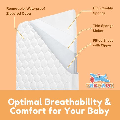 Baby Bassinet Mattress Pad - Rectangle Bassinet Mattress 16x32x1.5 with Waterproof Washable Zippered & Breathable Bassinet Mattress Topper Cover - Rectangle Baby Mattress Fit for Moses Basket & Cradle in Saudi Arabia