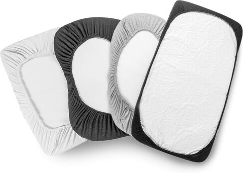 Bassinet Bed Sheets – Premium Bassinet Fitted Sheet for Halo, Mika Micky, Maxi COSI & Others - 4 Pack 100% Jersey Knit - Bassinet Bedding for Standard Size Oval or Halo Bassinet Pads for Boys & Girls in Saudi Arabia