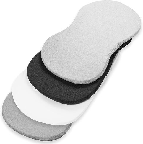 Bassinet Bed Sheets – Premium Bassinet Fitted Sheet for Halo, Mika Micky, Maxi COSI & Others - 4 Pack 100% Jersey Knit - Bassinet Bedding for Standard Size Oval or Halo Bassinet Pads for Boys & Girls in Saudi Arabia