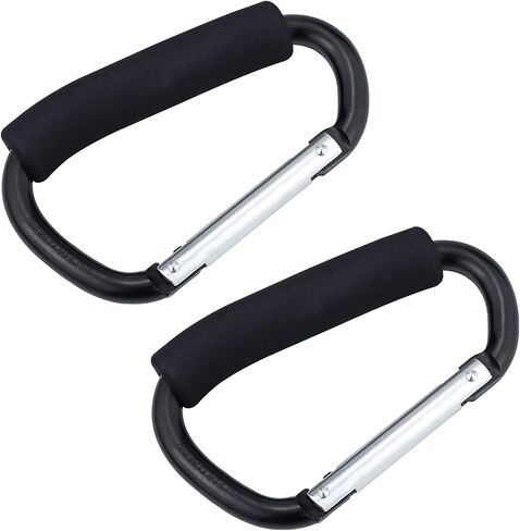 JIALEEY Grocery Bag Shopping Bag Holder Handle Carrier Tool Multi Purpose Snap Hook Stroller Hook Set Organizer Accessories with Soft Foam Grip for Hanging, Pack of 2, Black in Saudi Arabia