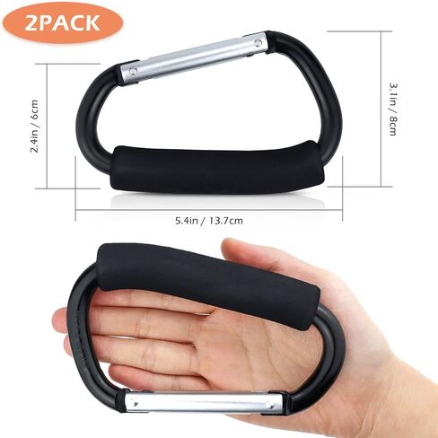 JIALEEY Grocery Bag Shopping Bag Holder Handle Carrier Tool Multi Purpose Snap Hook Stroller Hook Set Organizer Accessories with Soft Foam Grip for Hanging, Pack of 2, Black in Saudi Arabia