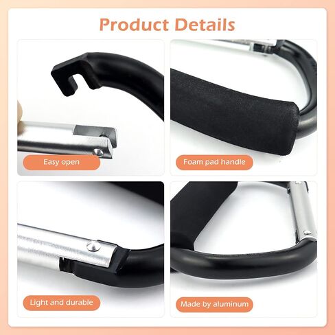 JIALEEY Grocery Bag Shopping Bag Holder Handle Carrier Tool Multi Purpose Snap Hook Stroller Hook Set Organizer Accessories with Soft Foam Grip for Hanging, Pack of 2, Black in Saudi Arabia